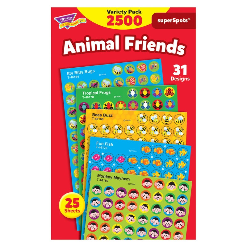 Trend Animal Friends superSpots Stickers Variety Pack from TREND Enterprises, Inc. 2500 ct; 7/16" Incentive Chart Size - Image 1